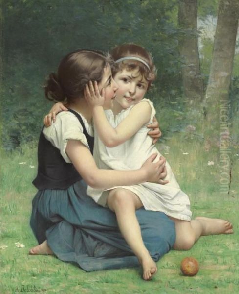 Sisterly Love Oil Painting by Francois Alfred Delobbe