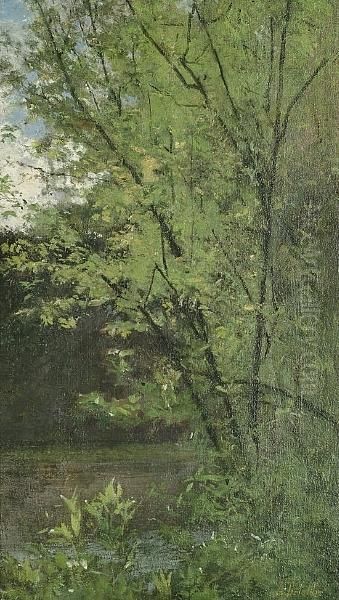 A Study Of Trees Oil Painting by Francois Alfred Delobbe