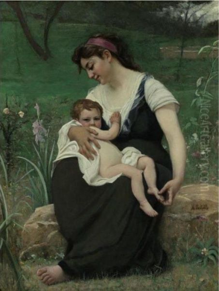 Maternal Pride Oil Painting by Francois Alfred Delobbe