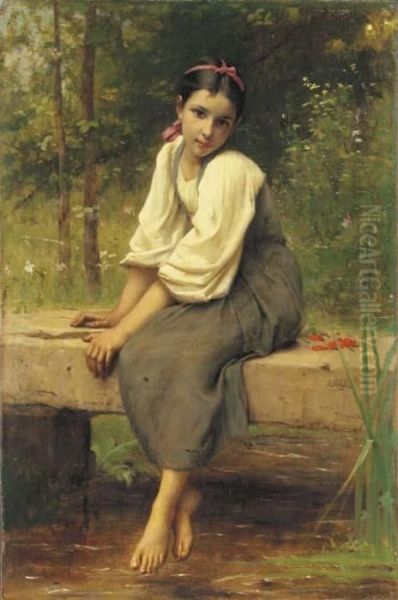 A Moment Of Reflection Oil Painting by Francois Alfred Delobbe