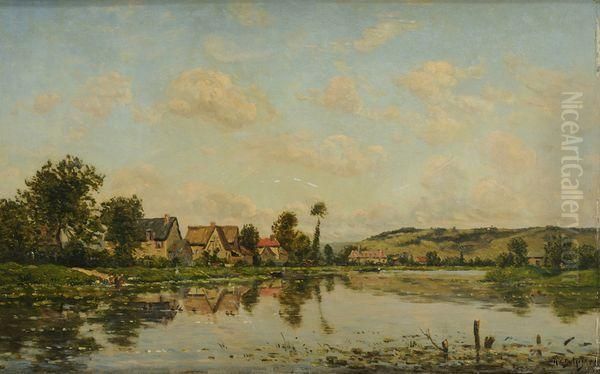 Village En Bord D'etang Oil Painting by Hippolyte Camille Delpy