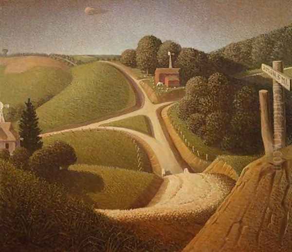 New Road Oil Painting by Grant Wood