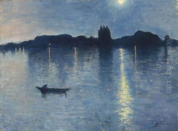 Le Lac Au Clair De Lune Oil Painting by Jean Delville