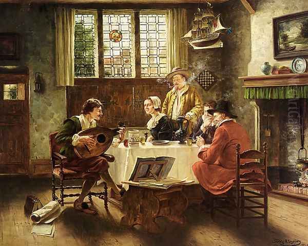 A Musical Interlude Oil Painting by Fritz Wagner