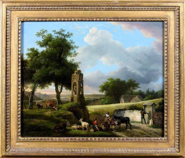 rencontre Des Bergers Sur Un Chemin Oil Painting by Jean Louis (Marnette) De Marne