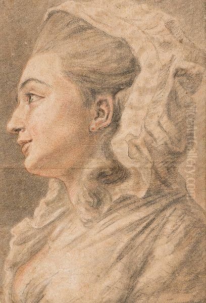 Profile Portrat Of A Lady Oil Painting by Gilles I Demarteau