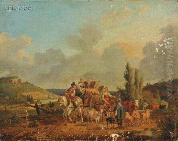 Travellers On A Country Road Oil Painting by Jean-Francois Demay