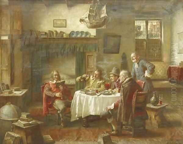 Frohliche Herrenrunde enjoying the delicacies Oil Painting by Fritz Wagner