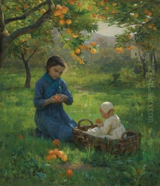 Under The Orange Tree Oil Painting by Virginie Demont-Breton