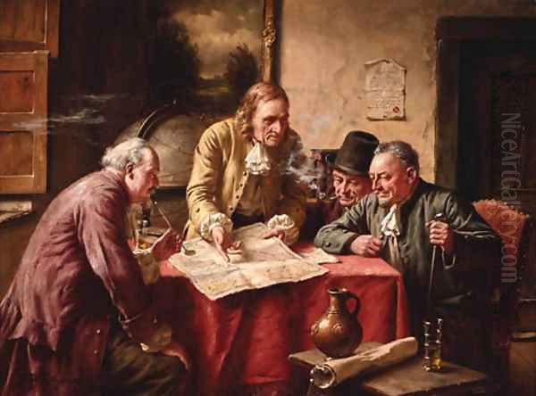 Surveying the Map Oil Painting by Fritz Wagner