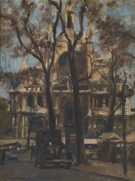 Vehicule Automobile Stationne Devant Oil Painting by Alexandre Denonne