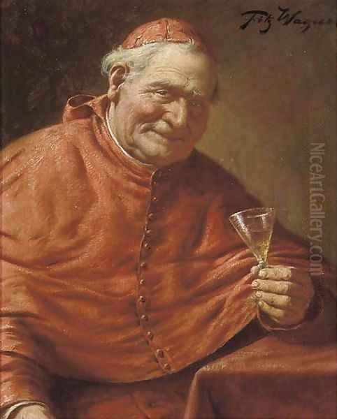 Cardinal sampling the wine Oil Painting by Fritz Wagner