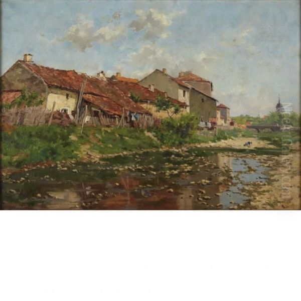 Along The River's Edge Oil Painting by Albert Depre