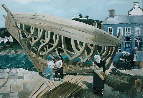 Building the Boat, Treboul, 1930 Oil Painting by Christopher Wood