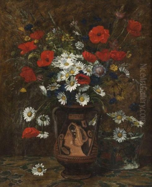 Coquelicots Et Marguerites Dans Un Vase Grec Oil Painting by Charles Desavary