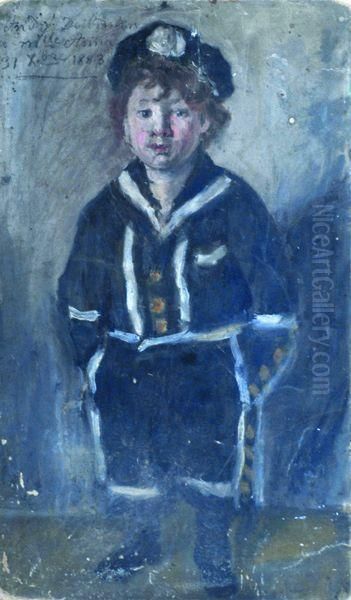 Portrait En Pied De Son Fils Andre Desboutin Dit Andre Mycho. Oil Painting by Marcellin Desboutin