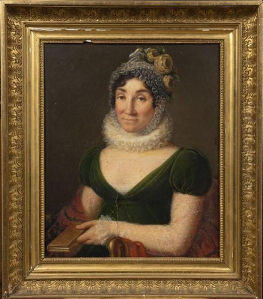 Portrait De Femme A La Robe Verte Oil Painting by Guillaume Desire J. Descamps