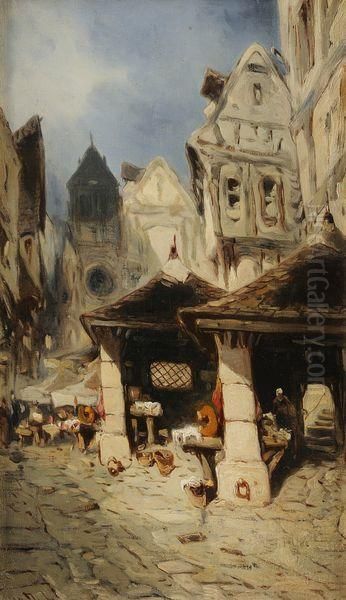 Le Marche De Rouen Oil Painting by Eugene Deshayes