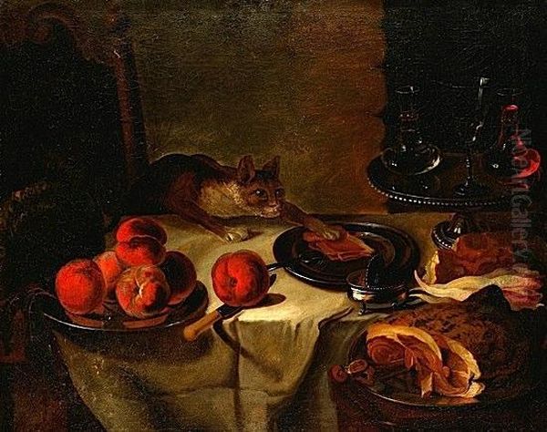 Nature Morte Au Chat Oil Painting by Claude Francois Desportes