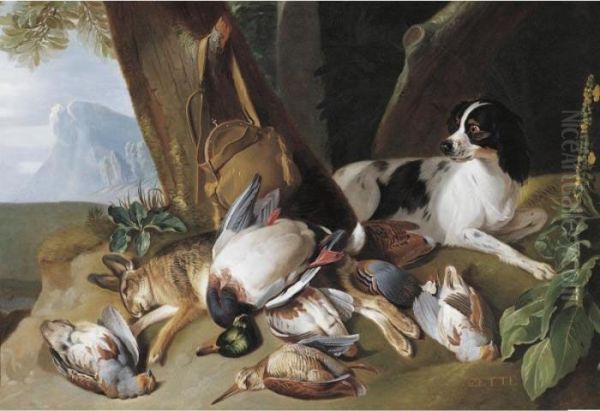 Hunting Still Life With Game Birds And Zette, The Hound Oil Painting by Claude Francois Desportes