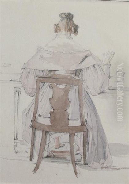 Seated Woman From Behind Oil Painting by Eugene Deveria