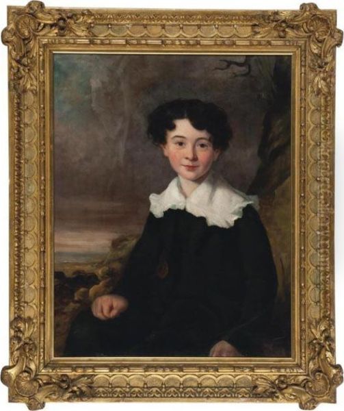 Portrait Of A Boy Wearing A Black Costume And Lace Collar Oil Painting by Arthur William Devis