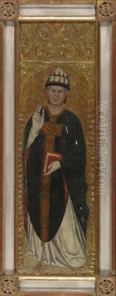 A Male Saint, Holding A Book With One Hand Raised In Benediction. Oil Painting by Taddeo Di Bartolo