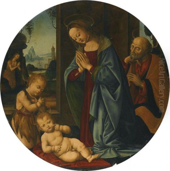 The Holy Family With The Infant Saint John The Baptist Oil Painting by Lorenzo Di Credi