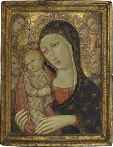 The Madonna And Child With Saint Bernardino Of Siena Oil Painting by Ansano Mancio Di Sano Di Pietro