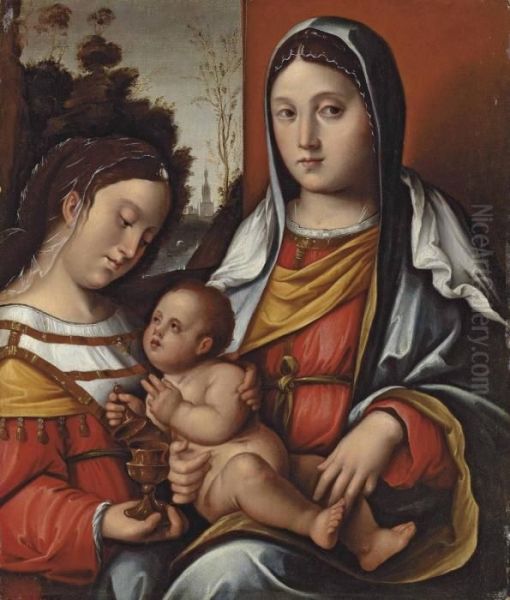 The Madonna And Child With Saint Mary Magdalene Oil Painting by Bernardino di Bosio (see ZAGANELLI)