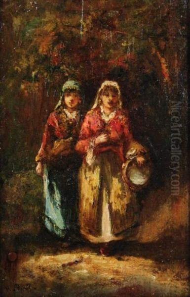 Gypsy Girls Oil Painting by Narcisse-Virgile D Az De La Pena