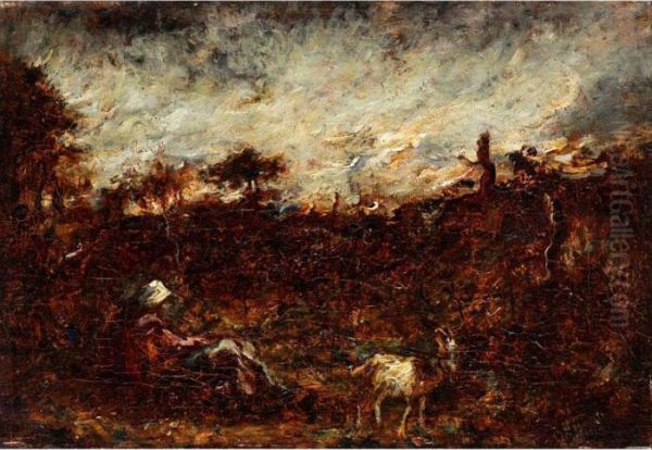 Landschaft Mit Hirtenidylle Oil Painting by Narcisse-Virgile D Az De La Pena