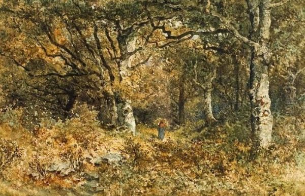 Houtsprokkelaarster In Het Bos Oil Painting by Narcisse-Virgile D Az De La Pena