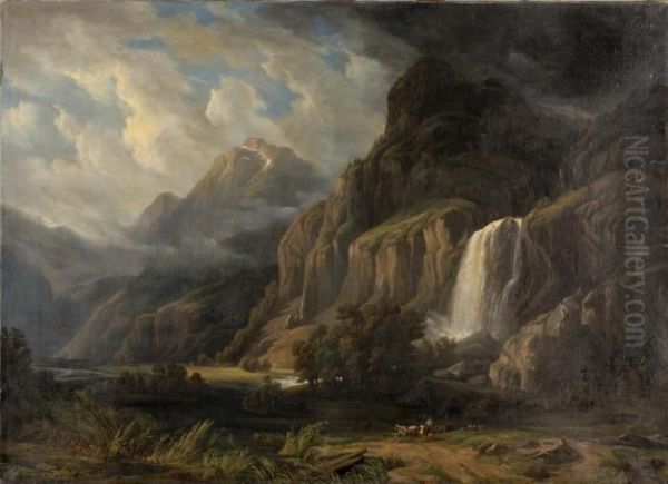 Chute De La Sallenche Ou Cascade De La Pissevache Oil Painting by Francois Diday