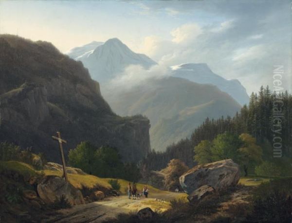 Figures With Montains Oil Painting by Francois Diday