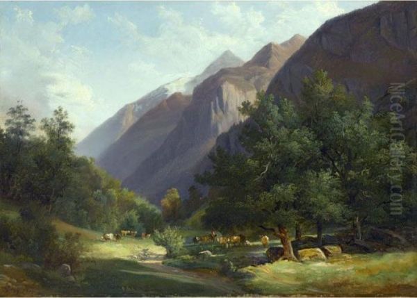 Le Kirchet Et La Vallee De Gutanen Oil Painting by Francois Diday