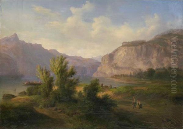 Le Lac Des Quatre Cantons (environs Fluelen) Oil Painting by Francois Diday