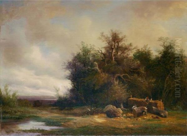 Lisiere De Bois Et Bucherons Oil Painting by Francois Diday