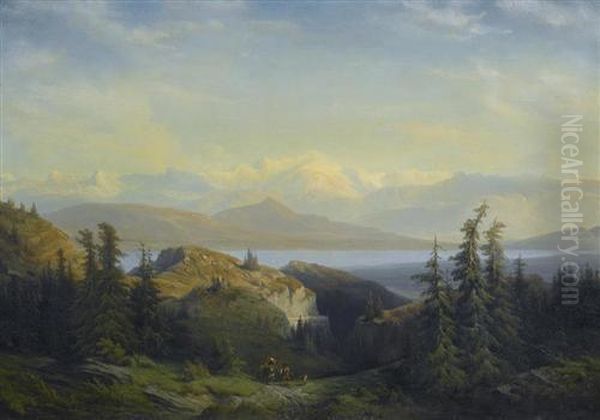 Paysage Du Lac Leman. 1852 Oil Painting by Francois Diday