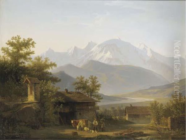 Le Mont Blanc Et L'arve, Vus De Sallanches. Oil Painting by Francois Diday