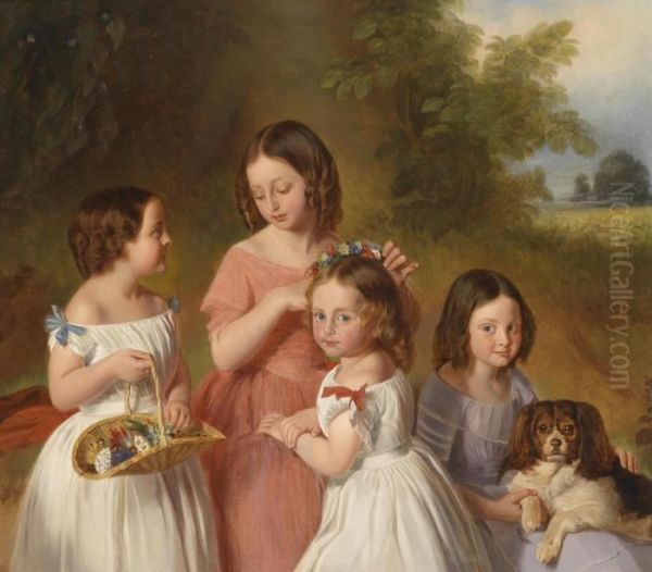 Sisters Oil Painting by Johann Friedrich Dietler