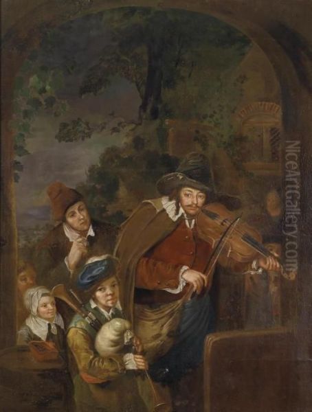 The Wandering Musicians Oil Painting by Christian Wilhelm Ernst Dietrich