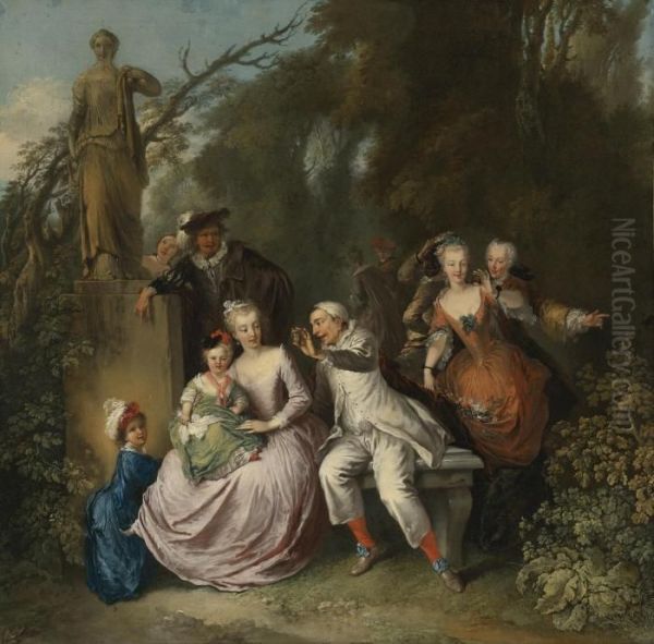 A Comedic Performance In A Park Setting Oil Painting by Christian Wilhelm Ernst Dietrich