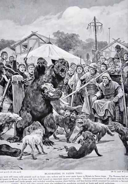 Bear Baiting in Saxon Times, illustration from Hutchinsons Story of the British Nation, c.1920 Oil Painting by Richard Caton Woodville