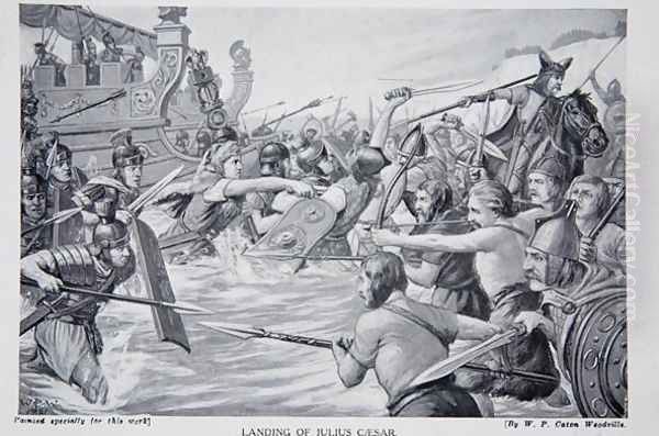 The Landing of Julius Caesar, illustration from Hutchisons Story of the British Nation, c.1920 Oil Painting by Richard Caton Woodville