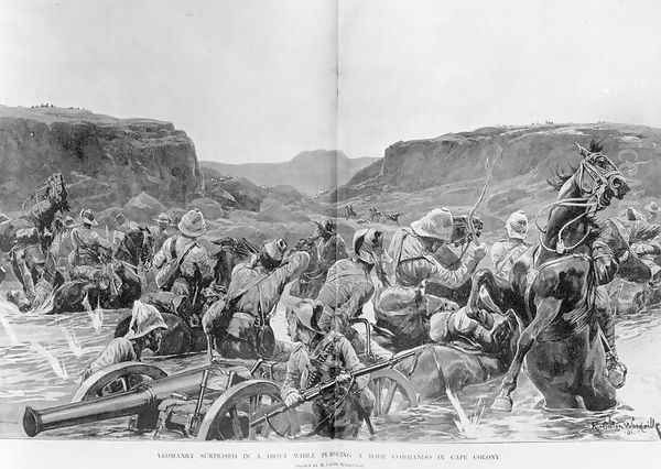 Yeomanry surprised in a Drift while pursuing a Boer Commando in Cape Colony Oil Painting by Richard Caton Woodville