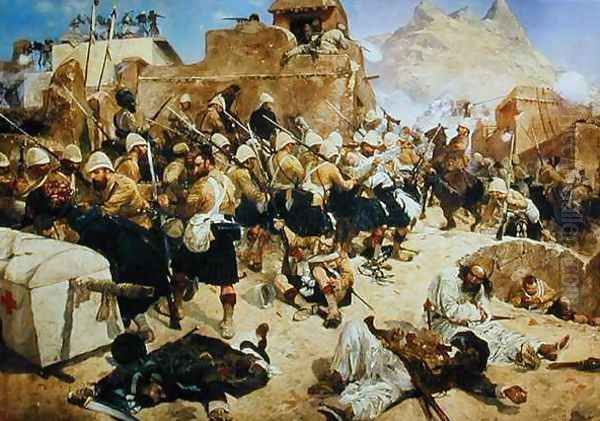 Candahar: The 92nd Highlanders and the 2nd Gurkhas Storming Gaudi Mullah Sahibdad Oil Painting by Richard Caton Woodville