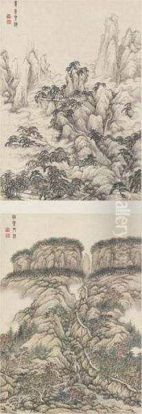 Landscapes In Ancient Style Oil Painting by Huang Ding