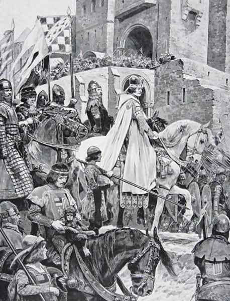 Beckets procession through France, 1158, illustration from The History of the Nation Oil Painting by Richard Caton Woodville