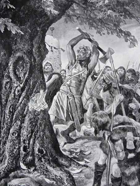 Malachy felling the Munster coronation tree in 982, illustration from the book The History of the Nation Oil Painting by Richard Caton Woodville